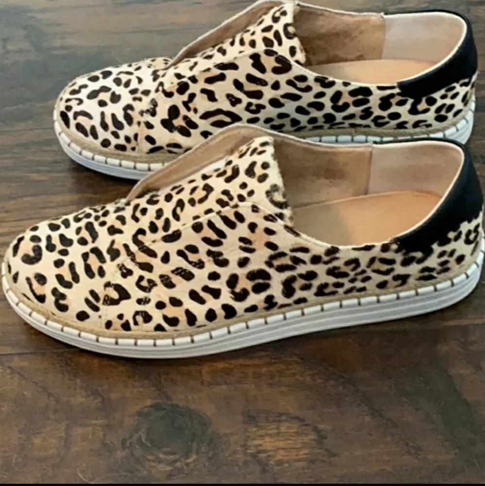 ANTHROPOLOGIE J/Slides Karla Leopard Print Espadrille Shoes sz 9